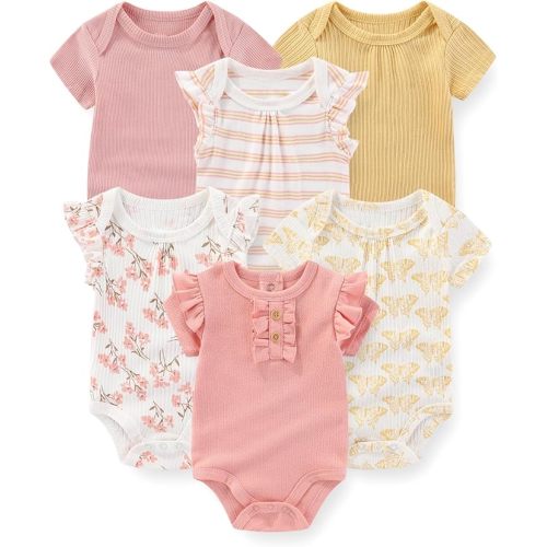 JELYLOVE 6 Pack Short Sleeve Baby Boy Girl Bodysuits New born Clothing | fashion,easy to mix & match,100%cotton fabric,everyday wear,easy diaper changes,perfect for new parents