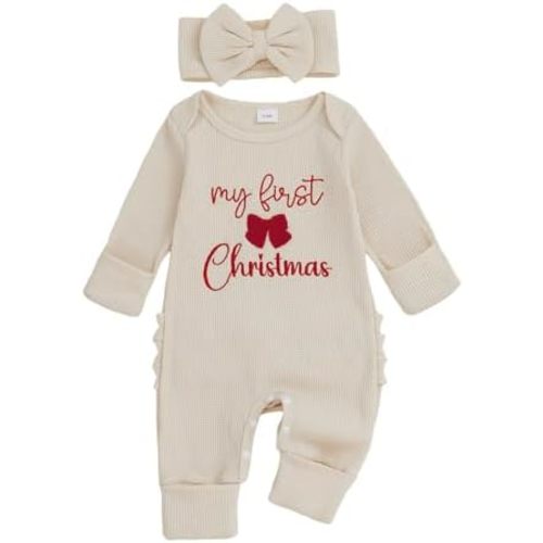 My First Christmas Baby Girl Outfit Newborn Santa Onesie Waffle Knit Sweater Romper Jumpsuit Cute Infant Clothes