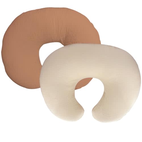 Nursing Pillow Cover,Muslin Cotton,Removable Cover for Breastfeeding Pillows, 2-Pack Pillow Covers,Ultra-Soft Baby Nursing Pillow, Fits Newborn Feeding Pillow 22.5IN*18IN (Rust & Cream-Coloured)
