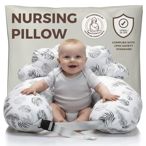 PILLANI Nursing Pillow for Breastfeeding, Breastfeeding Pillows for Mom Support & Baby Comfort, Removable Cotton Cover, w/Adjustable Waist Strap, Newborn Essentials Must Haves, Baby Registry Search