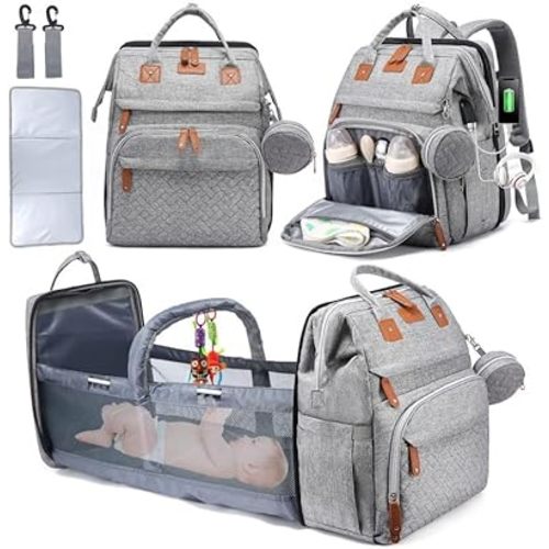 Diaper Bag Backpack with Baby Changing Station – Baby Bag Backpack Includes Reusable Wipes Bag, Pacifier Case, & Mosquito Net – Travel Diaper Bag, USB Charging Port, Large Capacity for Boys & Girls