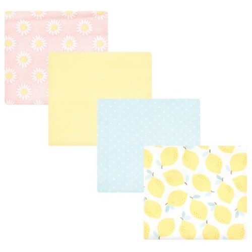 Hudson Baby Infant Girl Cotton Rich Flannel Receiving Blankets, Lemon Daisy, One Size