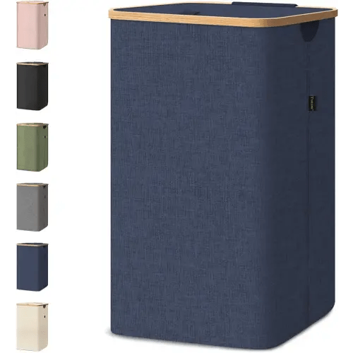 BALEINE Laundry Hamper with Lid, Tall Laundry Baskets with Bamboo Pull Handles, Large Laundry Bin with Internal Support (26 Gal/100L, Blue)