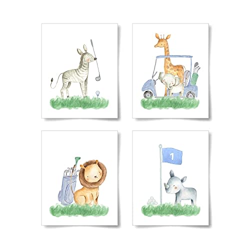 La Naranja Safari Nursery Decor Golf Wall Art Prints for Kids Cute Room Decor Aesthetic Golf Buddies Animal Pictures for Boys Room, Girls Room, Baby Shower Gifts, Set of 4, 8''x10'', UNFRAMED