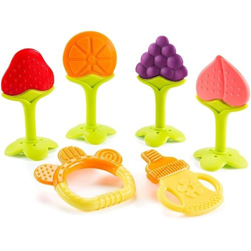 Baby Teether Toys for Babies 0-6 Months, Newborn Infant Baby Teethers Freezer Safe Silicone Baby Teether Toys, Frozen Teething Toys for Babies 0-6 Months, Baby Teethers Toys 6 Pack - Perfect Baby Gift - Fruits