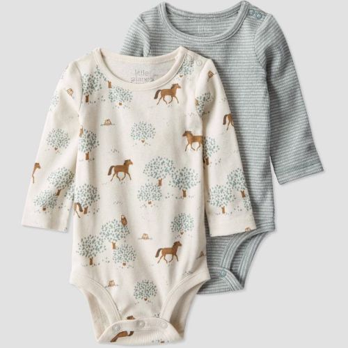 Little Planet By Carter's Organic Baby Boys' 2pk Horses Bodysuit - Cream/green 3m