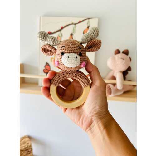 Personalized baby rattle, Baby Grasping Toy, Moose rattle teether, Gender Neutral Baby Toy, Baby First Toy, Moose Toy for baby gift