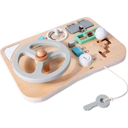Wooden Steering Wheel Toy Montessori Pretend Play Car Driving Busy Board Sensory Activity Board Game for Toddler