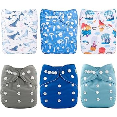 ALVABABY Cloth Diaper One Size Adjustable Washable Reusable for Baby Girls and Boys 6 Pack with 12 Inserts (Color 13)