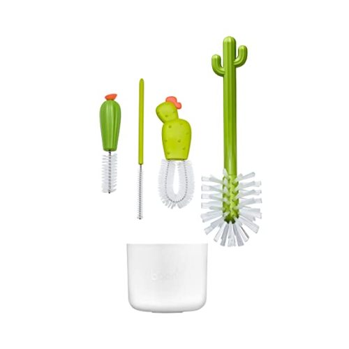 Boon Cacti Bottle Cleaning Brush Set - Includes Bottle Brush, Nipple Brush, Detail Brush, and Straw Brush - Baby Bottle Brush Set for Bottle Drying Rack - Baby Essentials - 4 Count - Cacti Bottle Brush Set