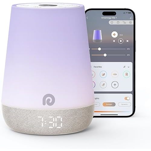 Dreamegg Nite 1 - Baby Sound Machine, Sleep Trainer, Night Light for Kids, Ok to Wake Alarm Clock, 34 Soothing Sounds, App Control, White Noise Sound Machine for Baby Kids Toddler Nursery Bedroom