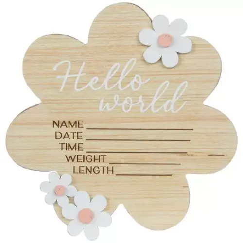 Hello World Flower Wood Decor