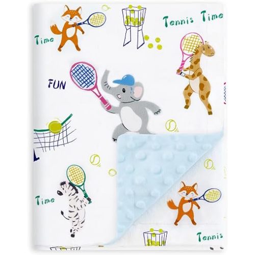 Tennis Baby Blanket for Boys Girls, Super Soft Double Layer Minky Fabric with Dotted Backing, Lovely Elephant Woodland Animal Blankets for Newborn Toddler Infant, 30 x 40 Inch