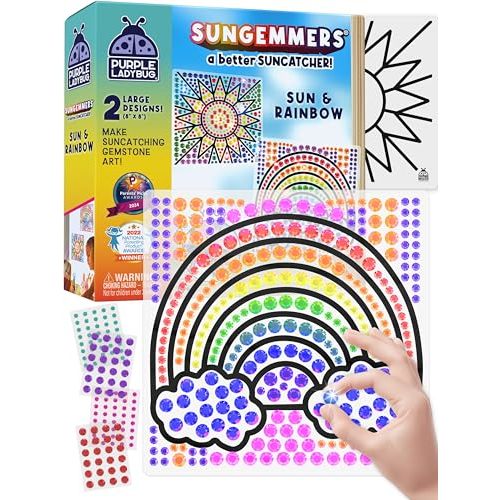 SUNGEMMERS Window Gem Art Suncatcher Kits - Stocking Stuffers for Kids 8-12 6-8, Fun Christmas Gifts for Grandkids, Birthday Gifts for Girls & Boys, Crafts for Ages 4-10, Fun DIY Art Kit for Kids 6-12