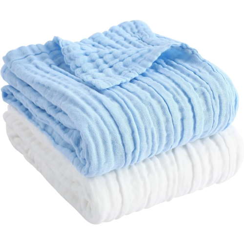 Piu Dino Baby Muslin Bath Towel (Kit w/ 2 units) 41,3'' x 39,37'' Blue/White
