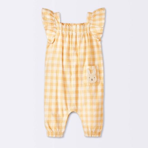 Baby Girls' Gingham Gauze Romper - Cloud Island™ Yellow 18m