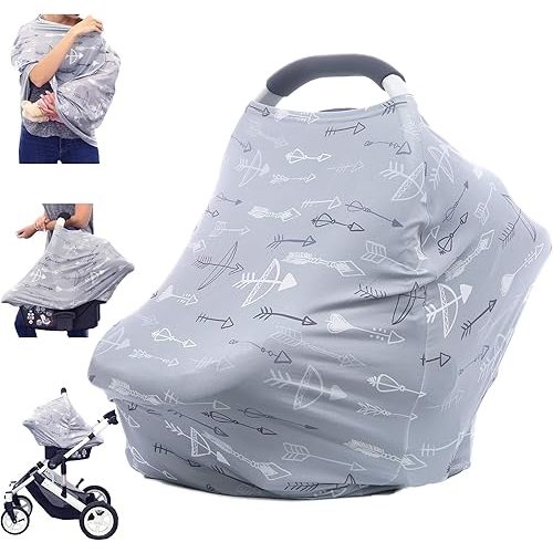 Nursing Cover Breastfeeding Carseat Canopy - Multi Use Infant Stroller Cover, Nursing Breastfeeding Scarf, Car Seat Covers for Babies, Unisex Baby Shower Gifts for Boys and Girls