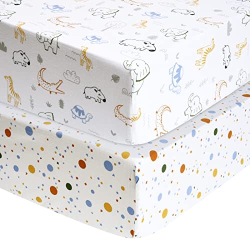 PHF 100% Cotton Crib Sheets Fitted 2 Pack, Soft Breathable Comfortable Baby Sheet Set for Boys Girls, Premium Crib Sheets Fits Standard Crib and Toddler Mattress 28in x 52in, Woodland Animals
