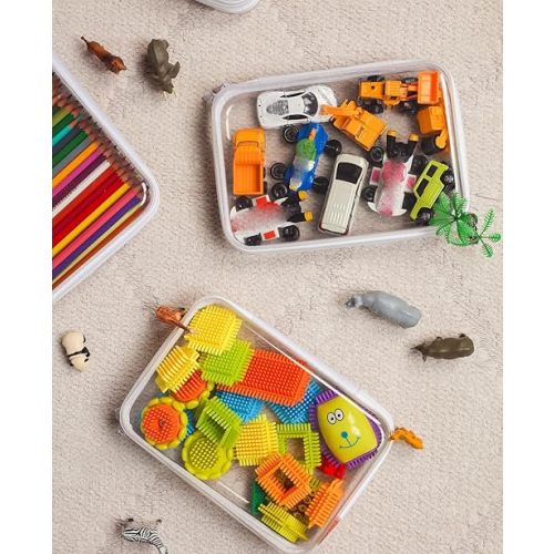 3PCS Clear Hard Shell Zipper Case,Portable Cosmetic Bag with Zipper, Diaper Bag Organizing Pouches, Kid's Toy Storage Organizer Bins,Hard Plastic Case,Clear Bags for Organizing