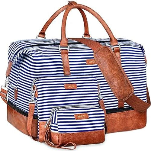 IBFUN Weekender Bags for Women - 21" Travel Duffle with Shoe Compartment - Carry On Overnight Duffel for Weekend Travel & Business Trips, 3PCS