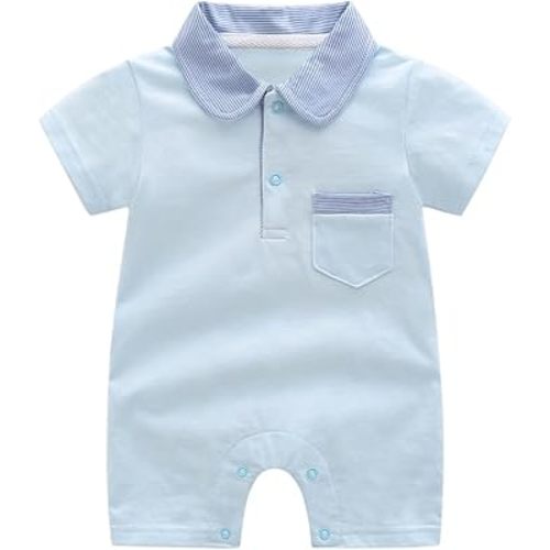 Newborn Baby Girls Boys P𝐨lo Shirt Jumpsuit Cotton Solid Color Short Sleeve Romper Crawl Clothes Comfort Cute