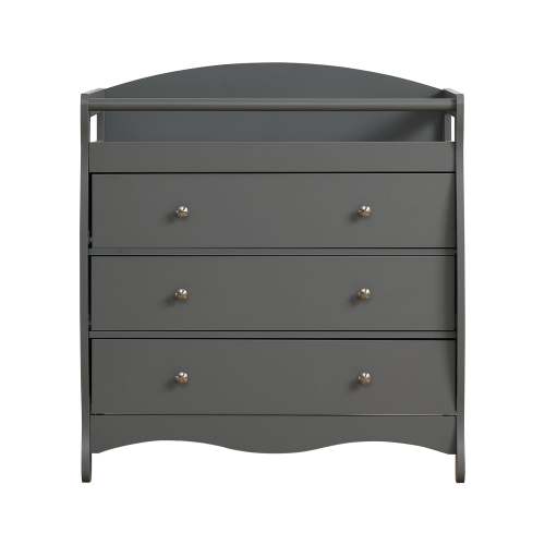 JOYMOR Wooden Diaper Changing Table with 3-Drawer Chest Baby Dresser for Nursery, Infant with Safety Strap,Gray