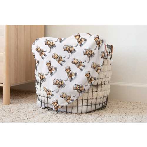 Teddy Bear Hockey Baby Blanket - Cozy Baby and Toddler Blanket - Sports-Themed Nursery Decor - Baby Boy Shower Gift