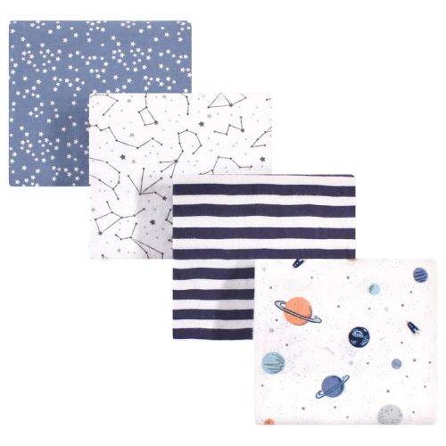Hudson Baby Infant Boy Cotton Flannel Receiving Blankets, Space, One Size