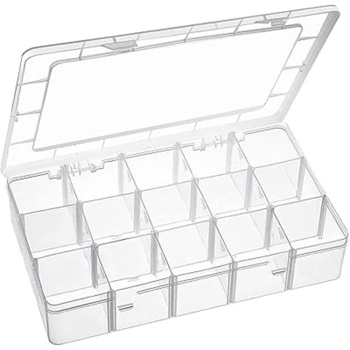 15 Large Grids Plastic Organizer Box with Dividers, Exptolii Clear Compartment Container Storage for Washi Tapes Beads Crafts Jewelry Fishing Tackles, Size 11 x 6.3 x 2.2 in