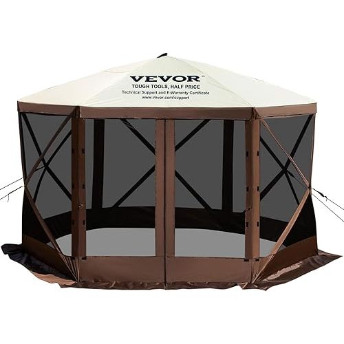 VEVOR Pop Up Gazebo Screen Tent, Pop-Up Instant Gazebo Tents with Mosquito Netting Outdoor Canopy, 6 Sided Sun Shelter 10x10ft with 6 Removable Wind Cloths & 2 Mesh Windows, Pavilion Tent for Patio