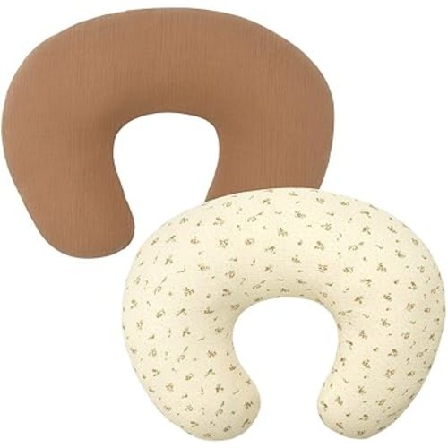 FUNUPUP 2 Pack Muslin Nursing Pillow Cover Compatible with Boppy Nursing Pillow, Soft Baby Nursing Covers for Breastfeeding Pillows for Boys Girls, Brown&Floral