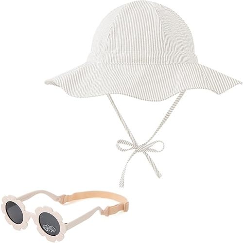 Zando UPF 50+ Baby Sun Hat with Sunglasses Adjustable Toddler Bucket Hat Beach Hat for Baby Boy Girls Outdoor Baby Summer Hat