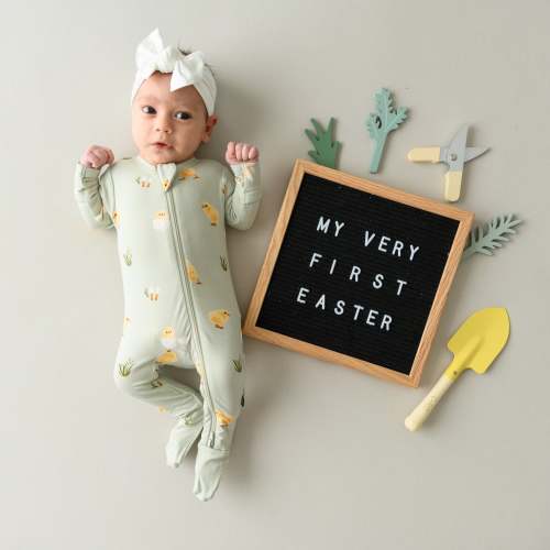 Zippered Footie in Aloe Chick