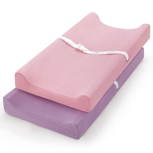Pro Goleem- Muslin Changing Pad Cover for Girls, Soft Breathable Fitted Cotton Diaper Changing Table Pad Sheets, 2 Pack (Pink&Purple)
