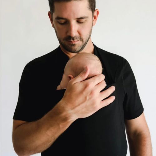 Dad Carry Pouch Shirt | Newborn Kangaroo Pouch Black XL Short Sleeve
