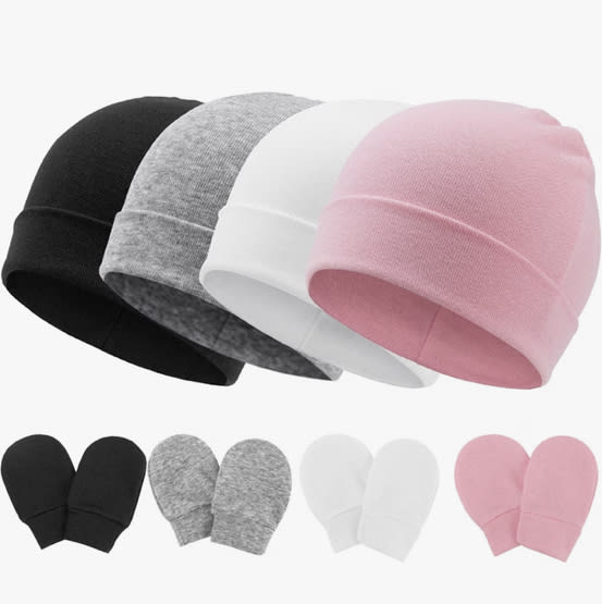 BQUBO Baby Hats and Mittens Infant Cotton Beanie Gloves No Scratch Set Newborn Hospital Hat for Boys Girls