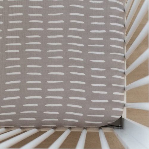 Grey Dash Muslin Crib Sheet by Mebie Baby, Soft and Breathable Bed Sheets for Babies, Modern Neutral Bedding for Cribs, Standard Crib Mattress Fitted Sheet, Great for Boy or Girl Room or Nursery