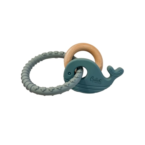 Whale Silicone & Beechwood Teether – Slate Blue