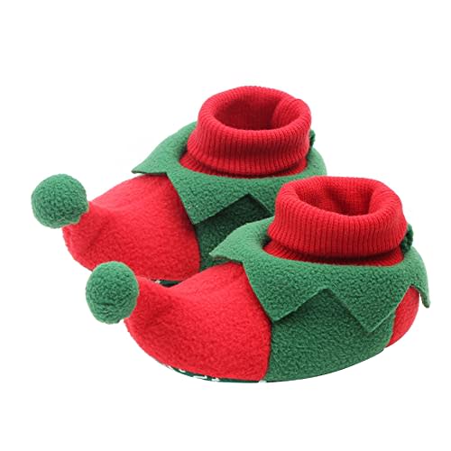 DSORVICD Newborn Baby Christmas Shoes Santa Slippers Booties Elf Fleece Shoes Winter Warm First Walking Shoes