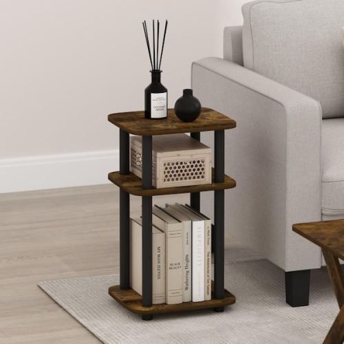 Just 13.15 in. Amber Pine/Black Rounded Rectangle Wood End Table