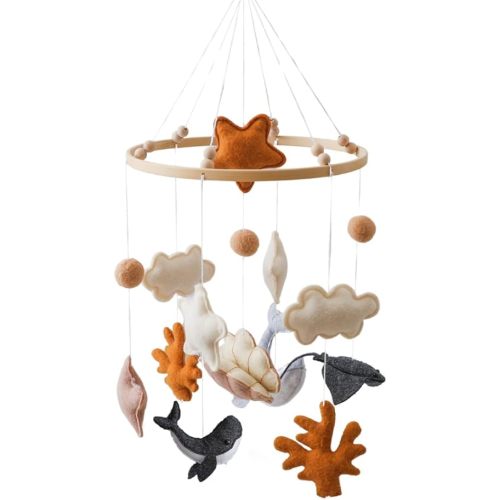 Ocean Nursery Mobile for Boys & Girls Handmade Baby Mobile for Crib with Shell Whale Manta Coral in Miami Gender-Neutral Crib Mobile Easy Assembly Sturdy Structure Perfect Gift for Newborn
