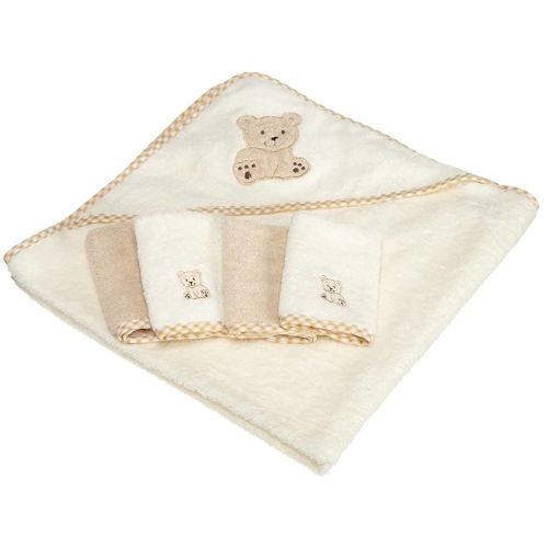 Spasilk Hooded Bath Towel with 4 Washcloths for Newborn Boys and Girls, Soft Terry Baby Towel and Washcloths, Bath Essentials, Ideal, Brown Bear