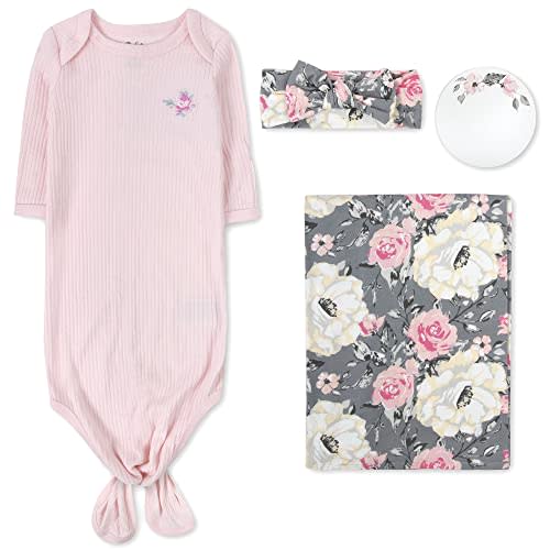 Coming Home Outfit Newborn Baby Boy Gown with Matching Hat, Mitten Cuffs, Swaddle Blanket 4 Pc. Set 0-3 Months