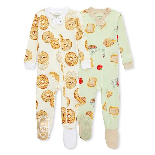 Burt's Bees Baby Baby Boys' Pajamas, Zip-Front Non-Slip Unisex Footed Sleeper Pjs, Organic Cotton