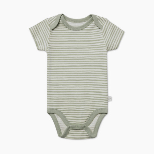Tiny Kind Printed Short Sleeve Organic Cotton Bodysuit - Sage Painted Stripe, NB