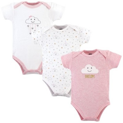 Hudson Baby Infant Girl Cotton Bodysuits 3pk, Pink Clouds, Size: 3-6 months