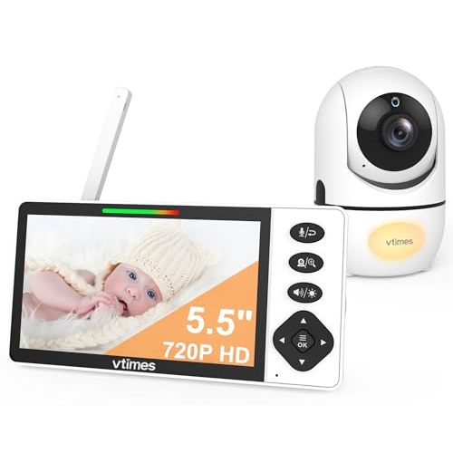 VTimes Baby Monitor with Camera and Audio, 5.5" 720P HD Screen Video Baby Monitor No WiFi VOX Mode Pan-Tilt-Zoom Alarm and 1000ft Range, Night Vision and Night Light, Ideal for Baby/Elderly/Pet