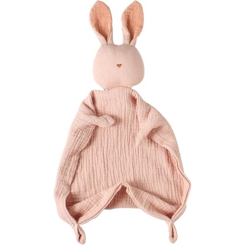 insular Bunny Lovey Blanket for Boys and Girls, Organic Cotton Muslin Security Blanket for Babies, Soft Breathable Lovie Soothing Towel for Newborn and Infant, Pink