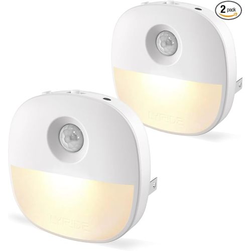 Lyridz Plug in Night Light with Motion Sensor and Dusk to Dawn Sensor, Dimmable Warm Nightlight with 1-50lm Adjustable Brightness Indoor for Bedroom, Bathroom, Stairs, Hallway, Pet House (2 Pack)