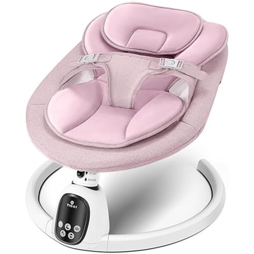 T TICCI Baby Swings for Infants, Smart Portable Baby Swing for Newborn, Bluetooth Infant Swing with Music Speaker, Remote Control Indoor Baby Rocker with 5 Sway Speeds, 0-6 Months, Pink